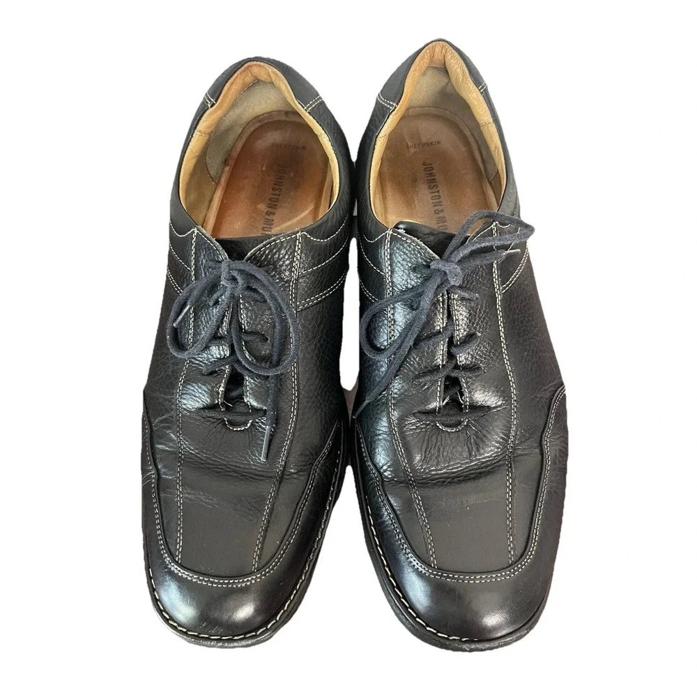 Johnston & Murphy Mens 10 M Black Leather Bicycle Toe Oxford Shoes